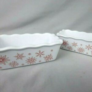Set of 2 NANTUCKET Mini Loaf Bread Stoneware Baking Dishes - Christmas Snowflake