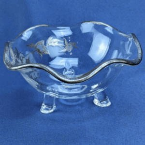 Vintage Silver City Flanders Glass Bowl Sterling Overlay 3 Footed Candy Dish