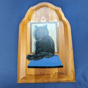 Jessie Johnson Hand painted and crafted Wooden Plaque Cat Painting