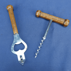 Vintage 1960s Wooden T Handle Straight Pull Wine & Bottle Opener Set Japan