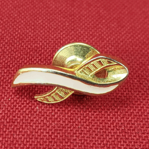 Vintage Gold Tone Avon Pink Breast Cancer Awareness Ribbon Lapel Pin .91 Inch