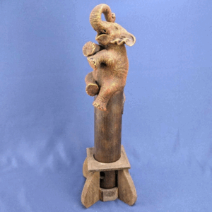 Vintage Hand-Crafted Wooden Fluted Elephant Incense Burner with Stand