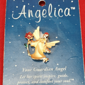 Vintage Angelica Guardian Angel Holding Rose Pin Brooch Gold Tone  New On Card