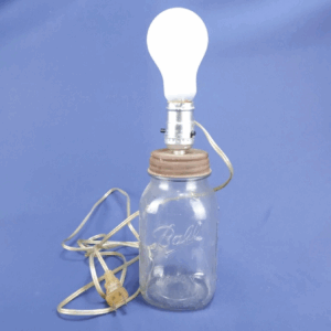 Vintage 1990s Old Fashioned Ball Mason Clear Glass Jar Converted Electric Lamp