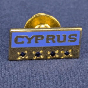 Cyprus Souvenir Pin with Gem Accents - Blue Enamel and Gold Tone