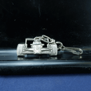 Vintage Formula 1 Racing Car Keychain - Silver Tone Die Cast Pewter with Clip