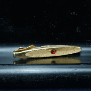 Vintage Gold-Tone Brass Alligator Tie Clip with Red Garnet Accent