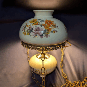 Vtg 1960 Floral Hurricane Hanging Lamp - Gone with the Wind Style - Hand-Painted