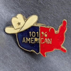 Vintage 101% American Patriotic Cowgboy Hat Pin Badge Lapel Texas Red White Blue