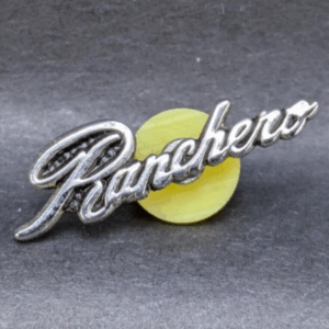 Vintage "Ranchero" Chrome-Style Script Pin with Yellow Backing
