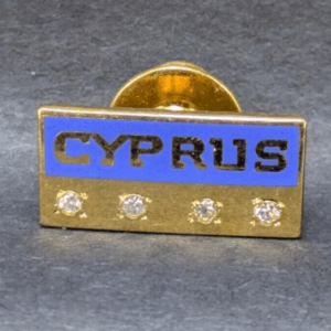 Cyprus Souvenir Pin with Gem Accents - Blue Enamel and Gold Tone
