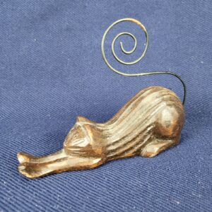 Vintage Carved Wooden Cat Stretching Note Holder Figurine Sculpture