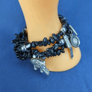 Vintage Trio Layered Black Beaded Charm Bracelet Fashion Jewelry
