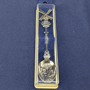 Vintage Solvang 5" Silver Plate Souvenir Spoon w/ Turning Windmill Holland Made