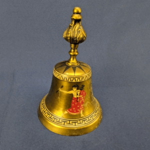 Vintage Brass Hand Held Dinner Bell Greek-Style Souvenir Painted Table School