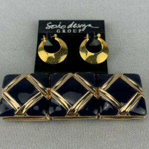 Soho Design Group Gold Toned Earrings and Blue and Gold Toned Bracelet Lot
