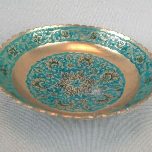 Gold Tone - Blue Epoxy Metal Poompurar Decorative Bowl - Handmade