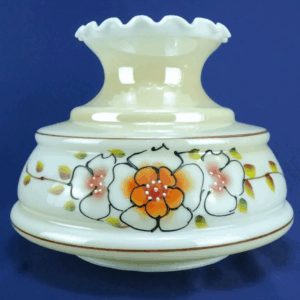 Vtg Glass Hurricane Lamp Shade Floral Hand Painted Oil Lamp 6 3/4" Fitter