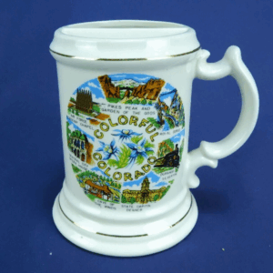 Vtg MCM Colorful Royal Gorge Colorado Denver Mustache Mug Coffee Cup Souvenir