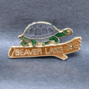 Beaver Lake 1993 Turtle Enamel Pin - Gold and Green Souvenir Collectible