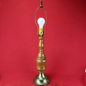Vintage 1970 s Wooden Lamp Brass Base and Harp Great Condition 27" Tall