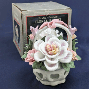 Elegant Vtg Bisque Porcelain Floral Basket