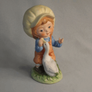 Vintage Porcelain Girl With Goose Figurine - Precious Moments Inspired
