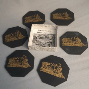 Genuine Pennsylvania Slate Stone Drink Train Coasters - Locomotive Set of 6