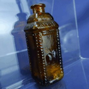Vintage Apple Berrings Taiwan 3" Miniature Bitters Medicine Amber Bottle Mini