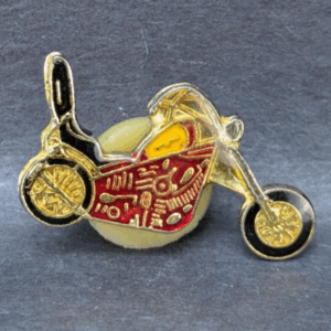 Vintage Gold Motorcycle Lapel Pin – Red Enamel Accent – Chopper Style