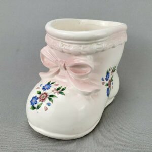 Vintage Ceramic Boot Flowerpot Planter with Floral Design Signed R.B.C. Taiwan