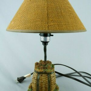 Vintage Novelty Wilcor Ceramic Lamp - Pine Cone Basket - Outdoors Wood Styled