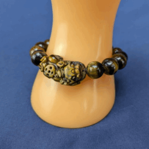 Tiger's Eye Beaded Bracelet with Carved Centerpiece - Stretch