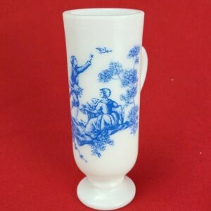 Avon Milk Glass Blue White Cordial Mug 5 1/4  X 2" Pedestal Bottom