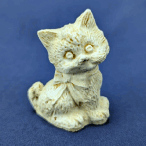 Vintage Hand Carved Soapstone Kitten Figurine - Bow Accent - Rustic- Mexico Made