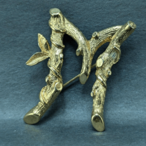 Vintage Sarah Coventry Gold-Tone "M" Brooch - Branch & Leaf/Bamboo Design