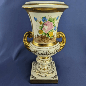 Midcentury 24K Plated Floral Urn Vase Decorative Porcelain Planter 8304 MCM