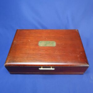 Vintage Wooden Jewelry Padded Box w/Brass Plate on the Top and Handle