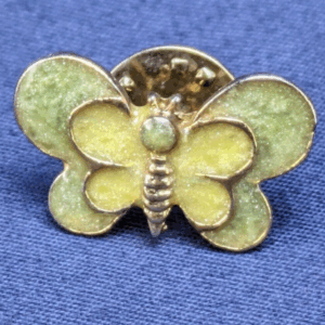 Vintage Gold Tone Green & Yellow Epoxy Butterfly Brooch Pin