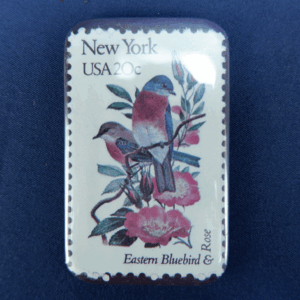 New York USA 20c Eastern Bluebird & Rose Stamp Inside a Refrigerator Magnet USPS