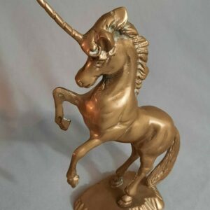 Large Solid Brass Rearing Unicorn Figurine