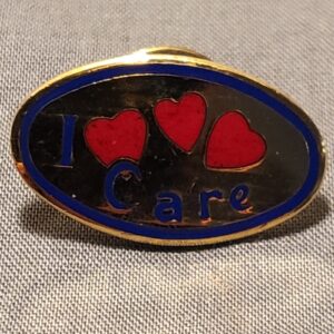 Vintage Gold Tone & Epoxy Inlay I Care - Hearts Brooch Lapel Pin Tie Tack
