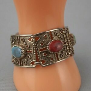 Bohemian Boho Gold Bracelet with Multi Colored Inset Stones 7 1/4"