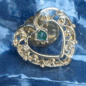 Gold Tone Genuine Emerald Harriet Carter Lapel Pin Vintage Pinback