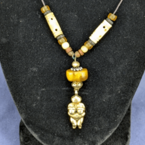 Handcrafted Ethnic Necklace with Amber Bead and Venus Figurine Pendant