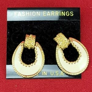 Gold Tone and Cream Colored Teardrop Dangle Post Earrings NEW