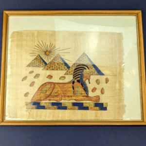 Egyptian Sphinx Pyramid Hand-Painted Art on Papyrus/Parchment Paper - With Frame