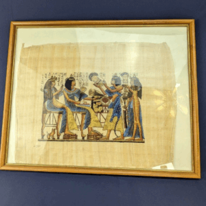 Egyptian Hand-Painted Art on Papyrus or Parchment Paper - With Frame