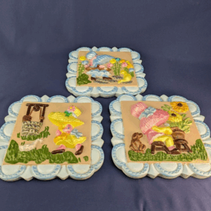 Set of Three Wall 1977 Hanging Plaster Embossed Art Pieces