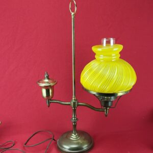 Vintage Electric Lamp with Rare Chimney and Yellow Shade